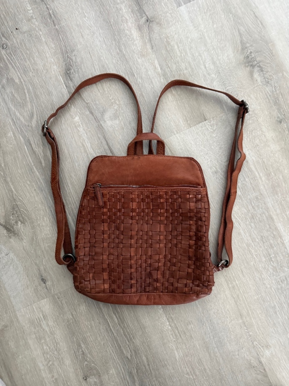 Vilenca Holland Anthropologie Leather Woven Cognac Bag/BackPack Travel